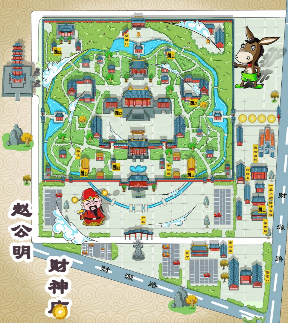 东海寺庙类手绘地图